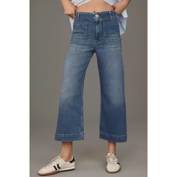 Anthropologie The Colette Denim Cropped Wide-Leg Jeans by Maeve Size 28 - Picture 2 of 9